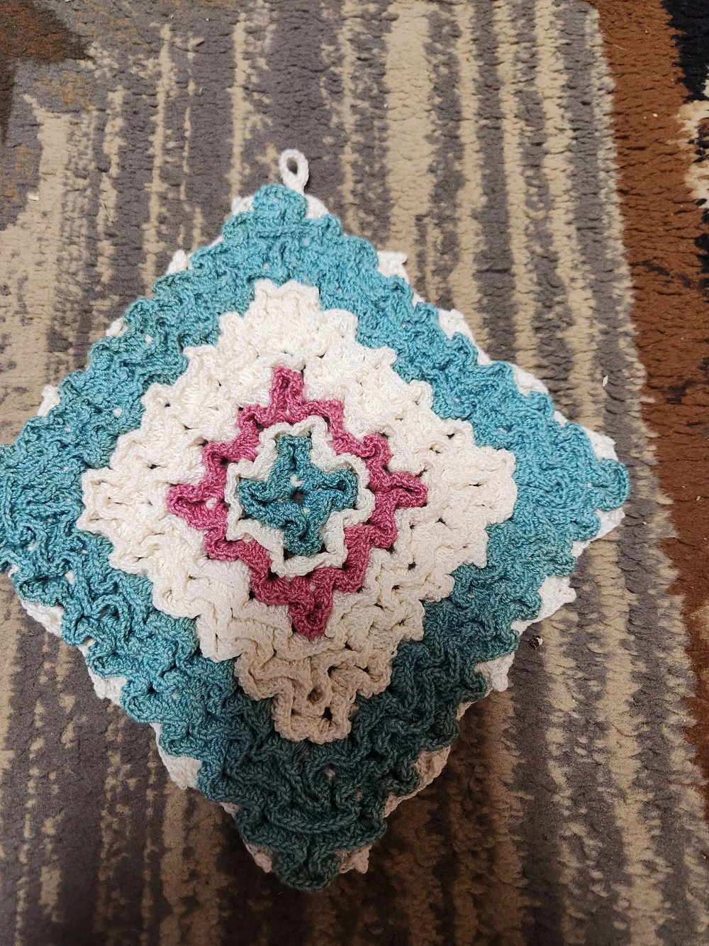 Handmade Teal, Cream & Pink Crochet Pot Holders